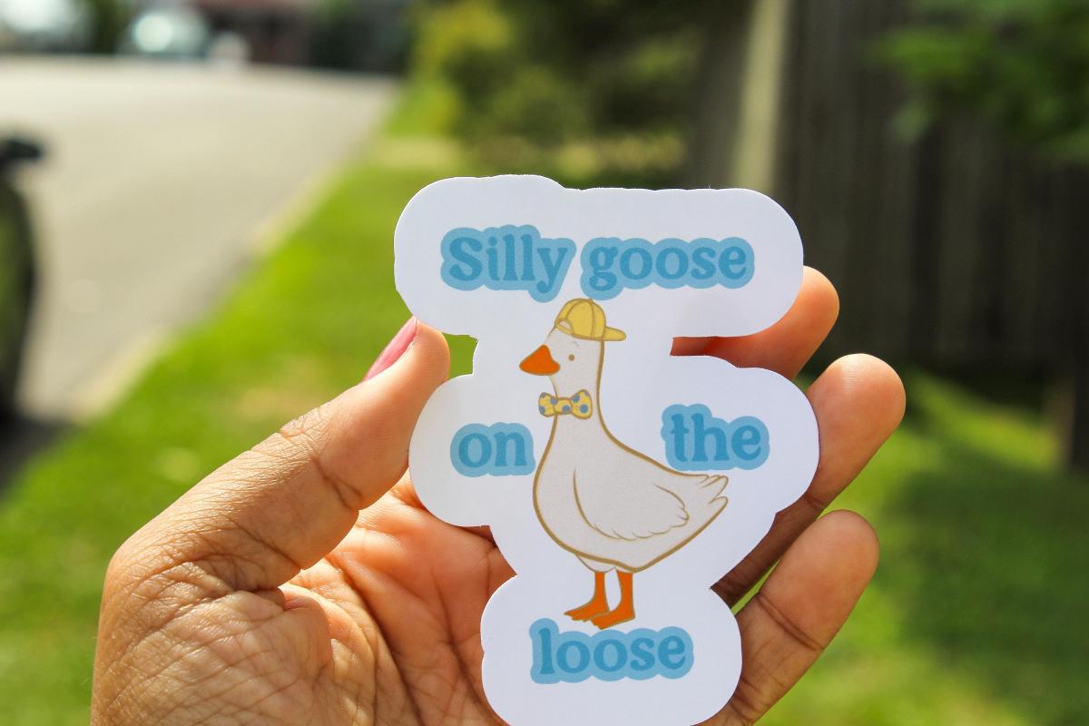 Silly Goose on the Loose Vinyl Sticker | Funny Goose Sticker | Cute Waterproof Decal | Goose Lover Gift | Whimsical Animal Sticker picture