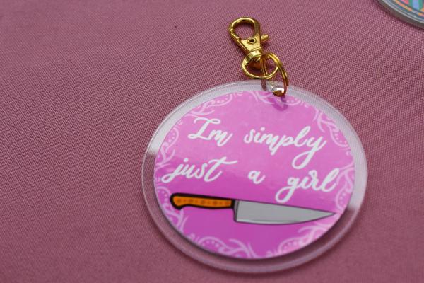 I'm Simply Just a Girl Acrylic Keychain | Funny Knife Keychain | Cute Pink Keychain | Kawaii Bag Charm | Purse Charm | Gift for Her