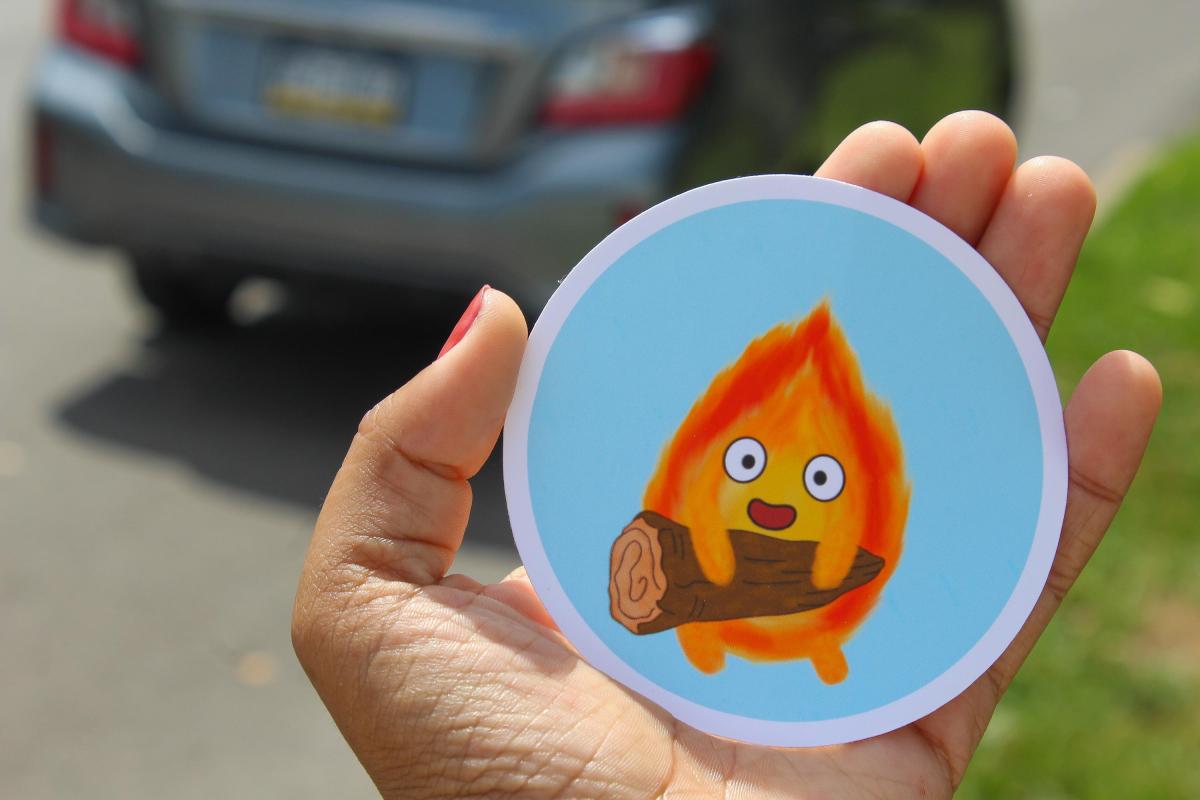 Cute Fire Spirit Vinyl Sticker, Kawaii Fire Character Decal, Waterproof Fantasy Sticker, Whimsical Character Art, Cute Vinyl Sticker Gift picture