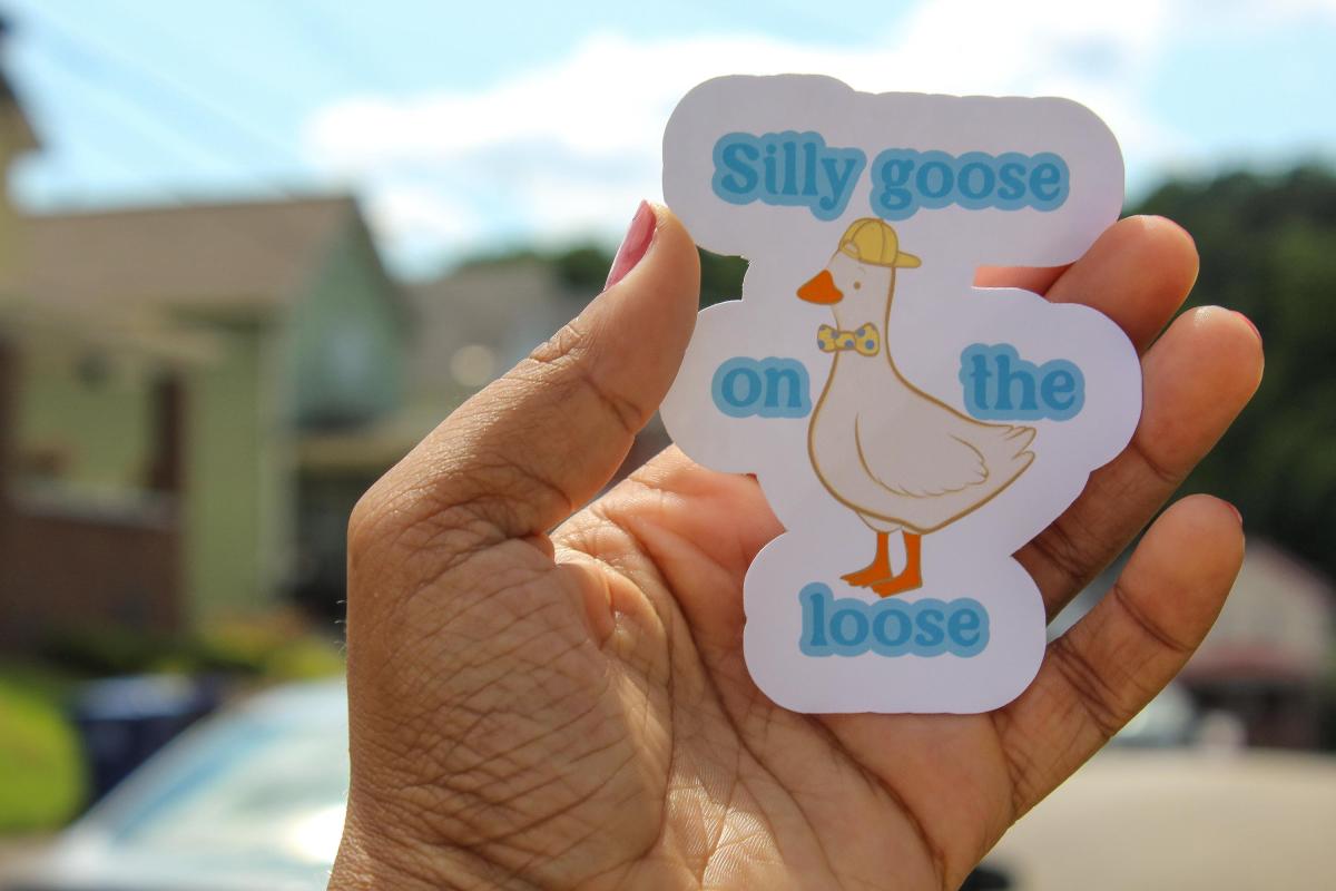 Silly Goose on the Loose Vinyl Sticker | Funny Goose Sticker | Cute Waterproof Decal | Goose Lover Gift | Whimsical Animal Sticker picture