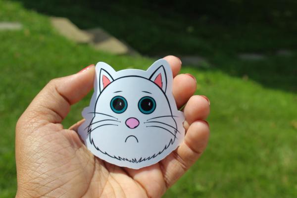 Cute White Cat Sticker | Sad Kitty Vinyl Sticker | Cartoon Cat Decal | Waterproof Laptop Sticker | Cat Lover Gift | Cute Animal Sticker