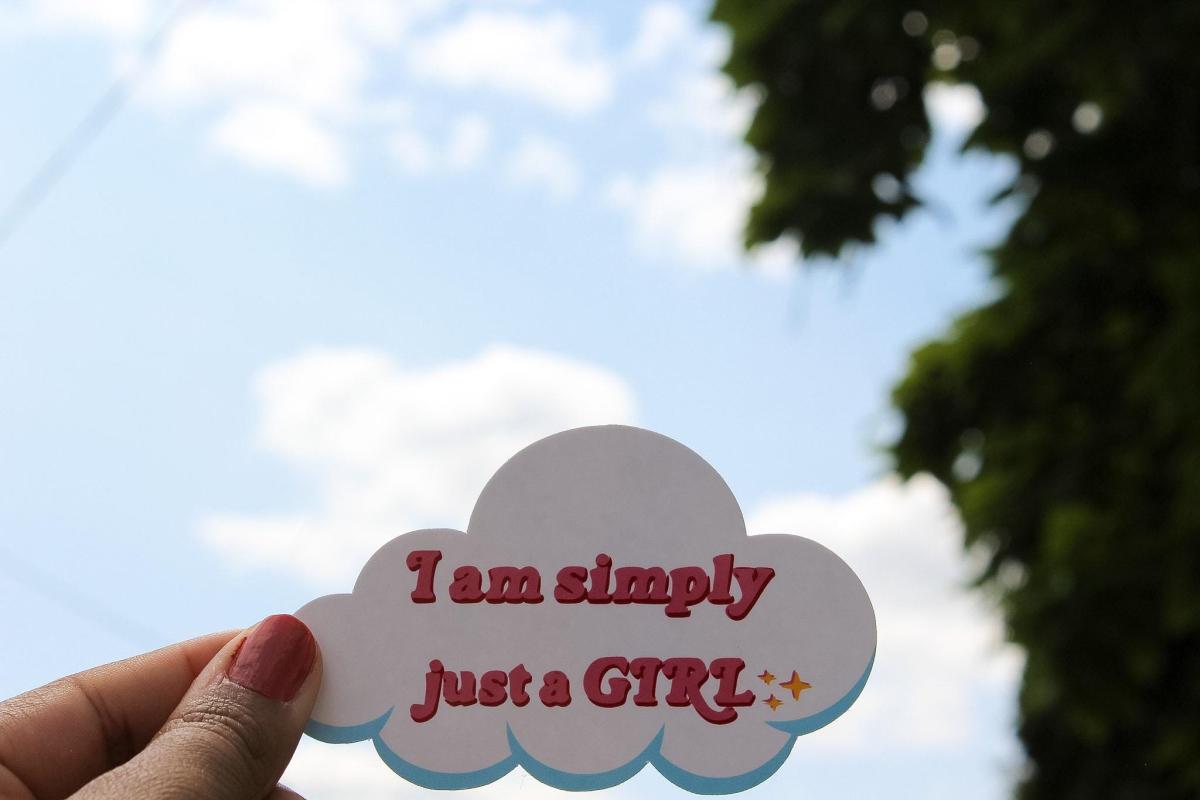 Just a Girl Vinyl Sticker | Cute Pink Aesthetic Sticker | Waterproof Cloud Decal | Coquette Sticker | Girly Laptop Sticker picture