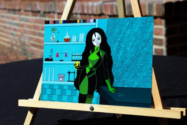 Green Supervillain Inspired Wall Art | Cartoon Action Heroine Print | Retro Animation Style Decor | Villain Character Artwork | 5x7 Gift