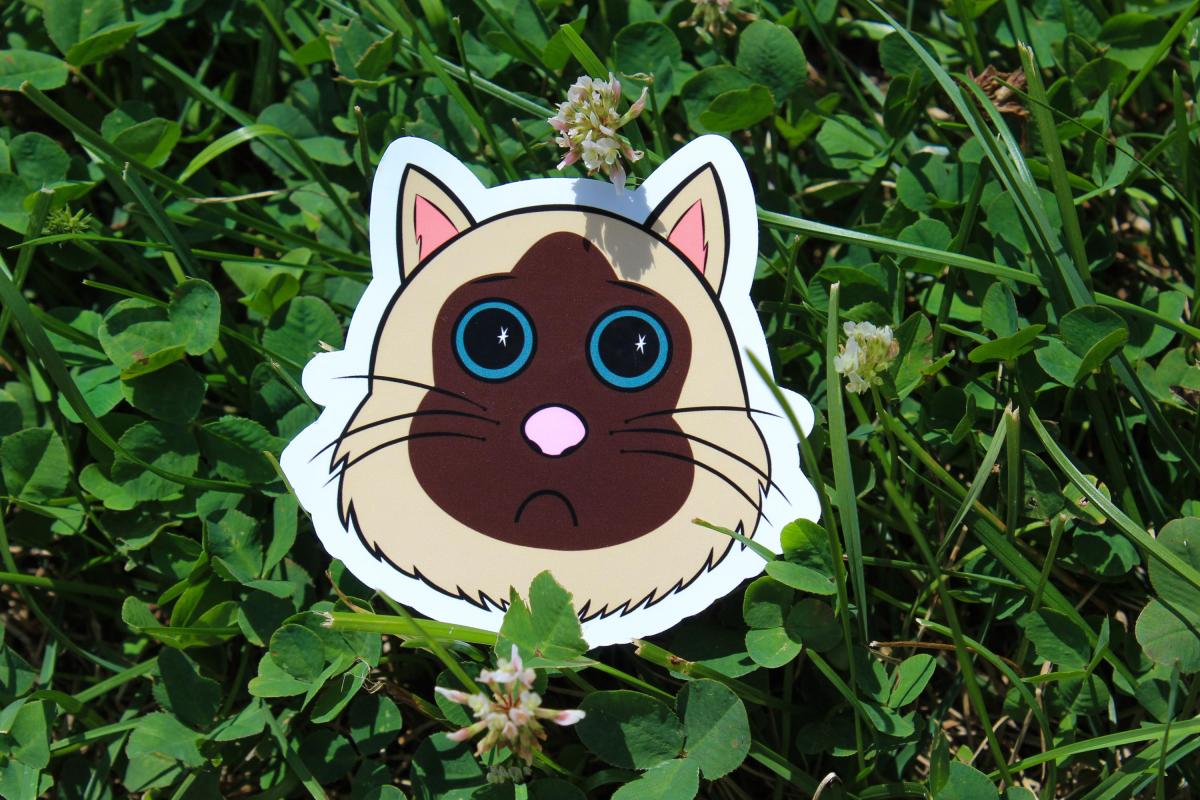 Cute Siamese Cat Sticker | Sad Kitty Vinyl Sticker | Cartoon Cat Decal | Waterproof Laptop Sticker | Cat Lover Gift | Cute Animal Sticker picture