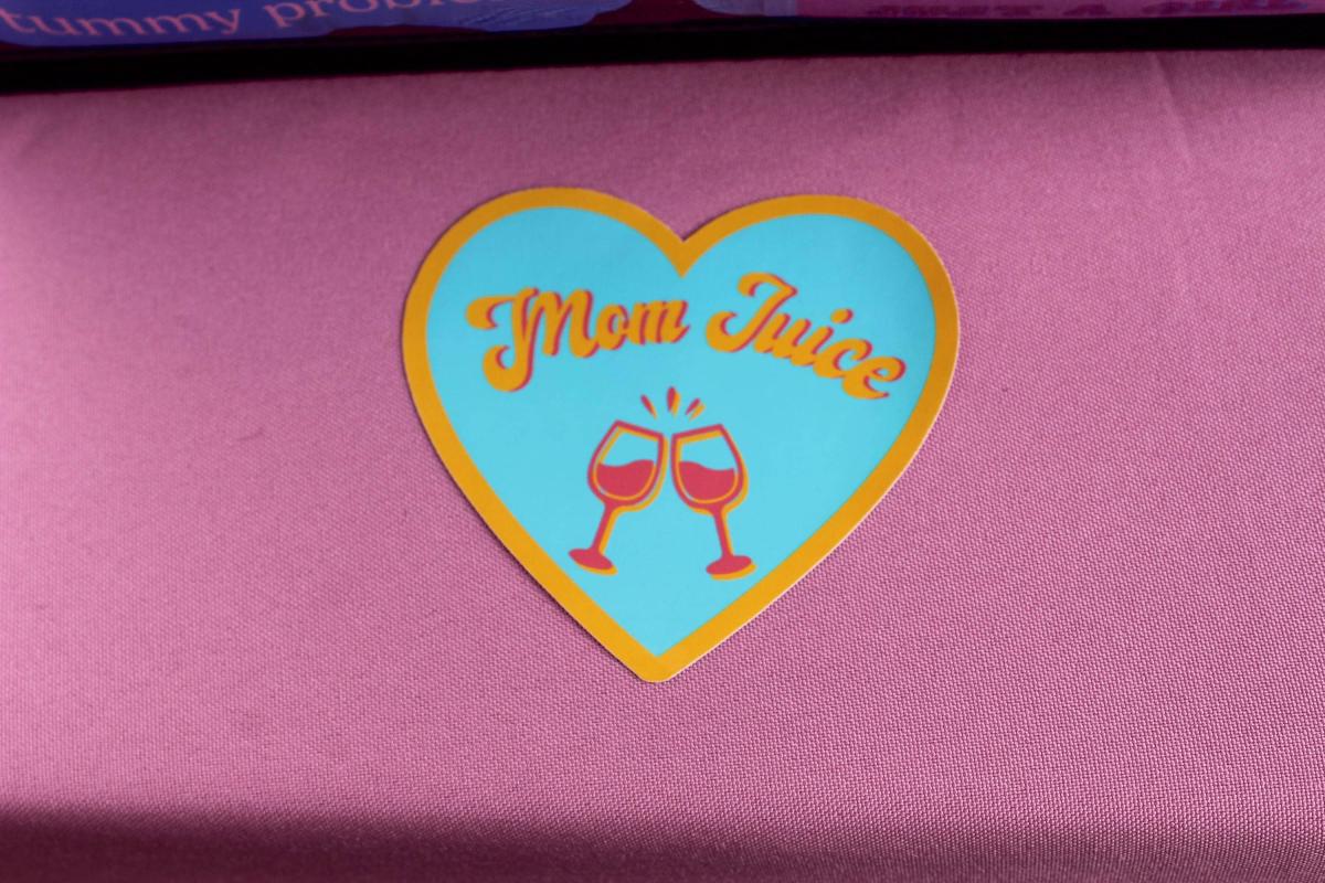 Mom Juice Vinyl Sticker | Funny Mom Sticker | Waterproof Laptop Sticker | Water Bottle Decal | Wine Mom Gift | Cute Heart Sticker | Mom Life picture