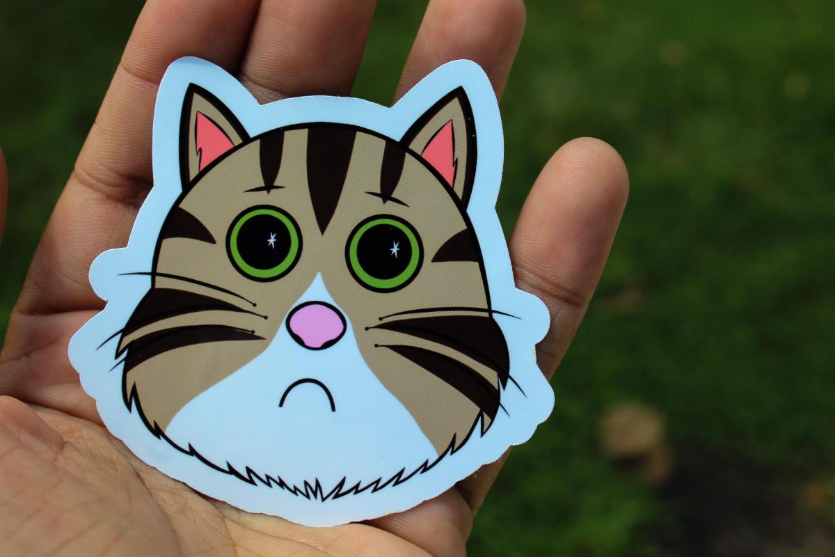 Sad Cat Sticker, Crying Cat Sticker, Cute Cat Meme Vinyl Sticker, Funny Kitty Decal, Waterproof Laptop Sticker, Cat Lover Gift picture