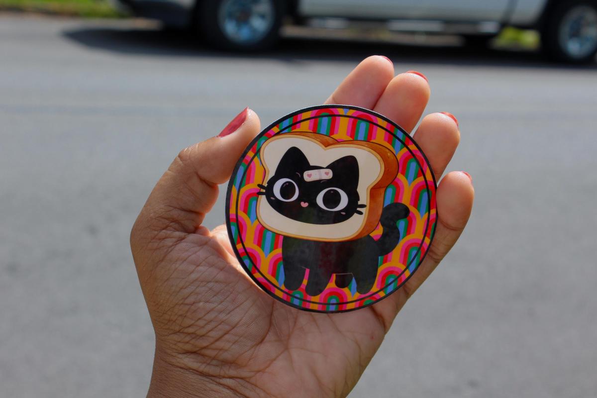 Cute Black Cat Toast Vinyl Sticker, Kawaii Cat Decal, Funny Cat Laptop Sticker, Waterproof Cartoon Cat, Gift for Cat Lovers picture