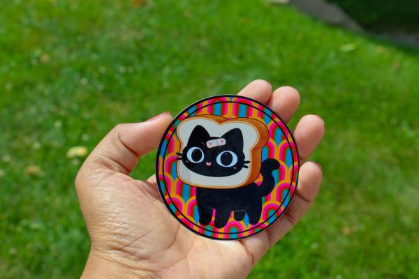 Cute Black Cat Toast Vinyl Sticker, Kawaii Cat Decal, Funny Cat Laptop Sticker, Waterproof Cartoon Cat, Gift for Cat Lovers