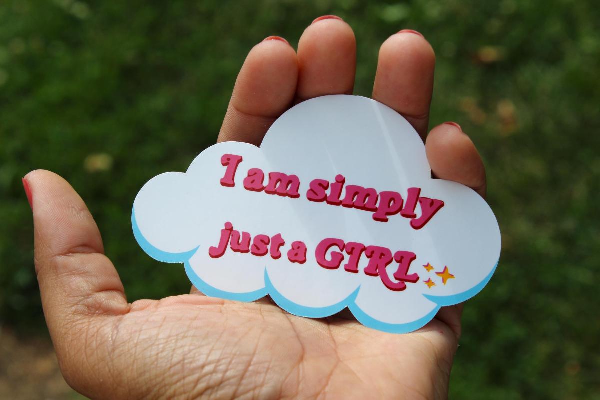 Just a Girl Vinyl Sticker | Cute Pink Aesthetic Sticker | Waterproof Cloud Decal | Coquette Sticker | Girly Laptop Sticker picture