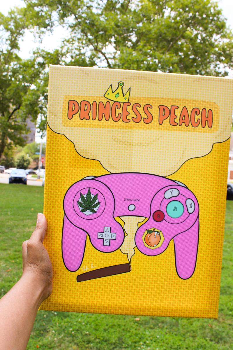 Princess Peach Gamer up Canvas Wall Art, Pink Game Controller Canvas Print, Gaming Room Decor, Cute Gamer Gift, Video Game Inspired Wall Art picture