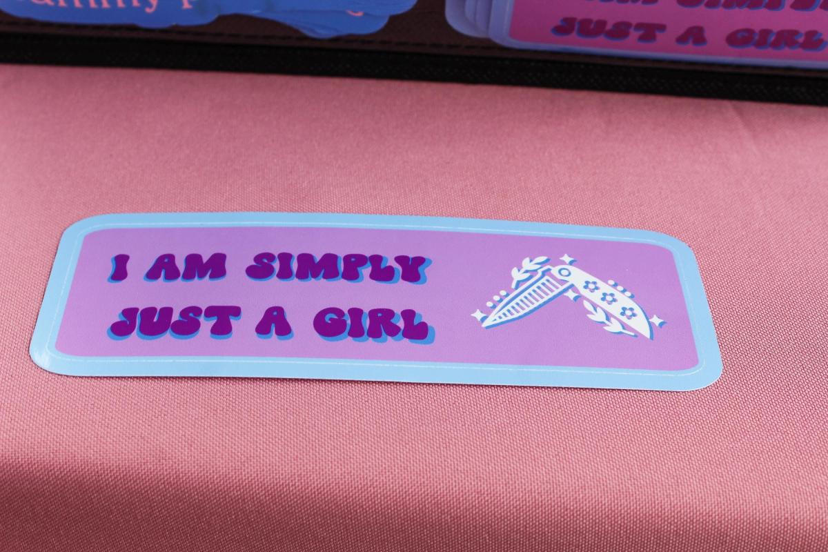 Simply Just a Girl Sticker | Funny Knife Sticker | Waterproof Vinyl Sticker | Feminine Meme Decal | Laptop Sticker | Water Bottle Sticker picture