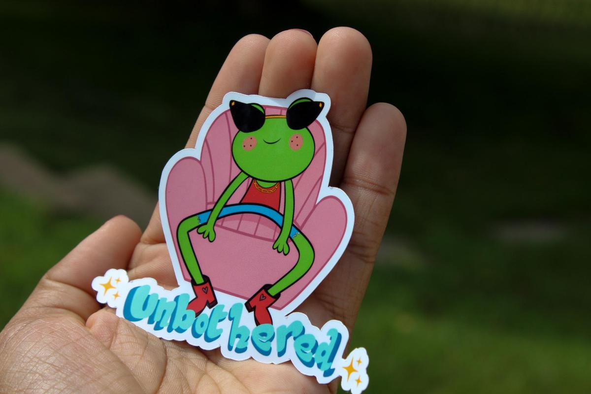 Unbothered Frog Vinyl Sticker | Funny Frog Sticker | Cute Waterproof Frog Decal | Chill Frog Aesthetic | Original Cartoon Sticker picture