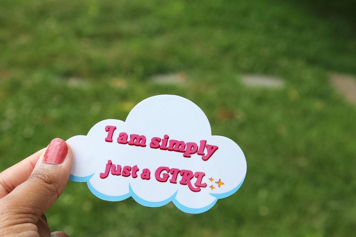 Just a Girl Vinyl Sticker | Cute Pink Aesthetic Sticker | Waterproof Cloud Decal | Coquette Sticker | Girly Laptop Sticker picture