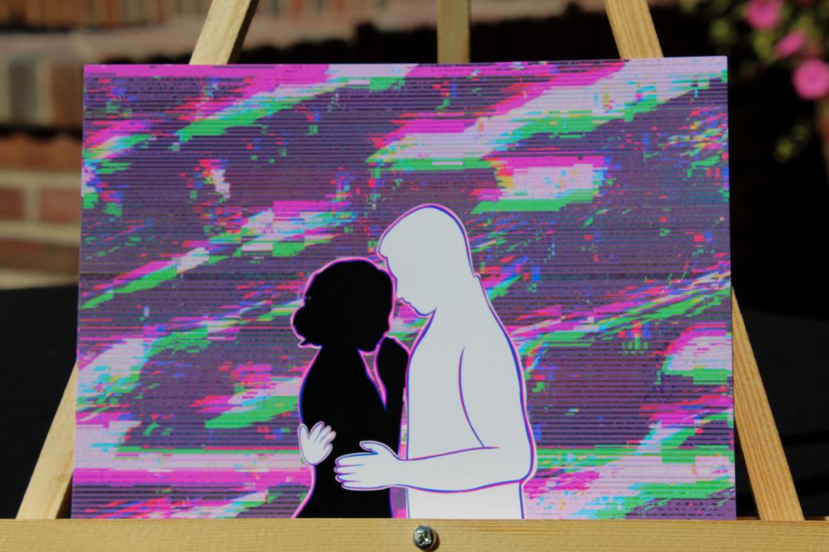 Glitch Love Wall Art | Modern Abstract Couple Print | Digital Romance Illustration | Vaporwave Aesthetic Decor | 5x7 Art Print picture
