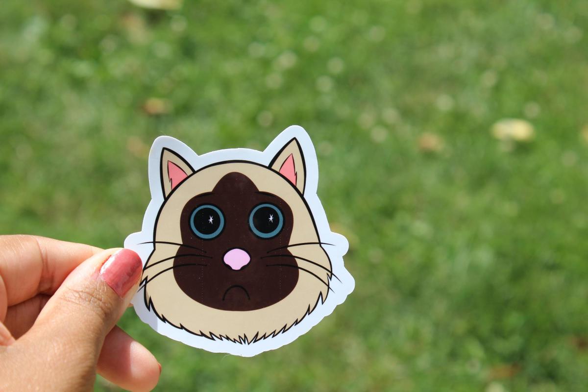Cute Siamese Cat Sticker | Sad Kitty Vinyl Sticker | Cartoon Cat Decal | Waterproof Laptop Sticker | Cat Lover Gift | Cute Animal Sticker picture