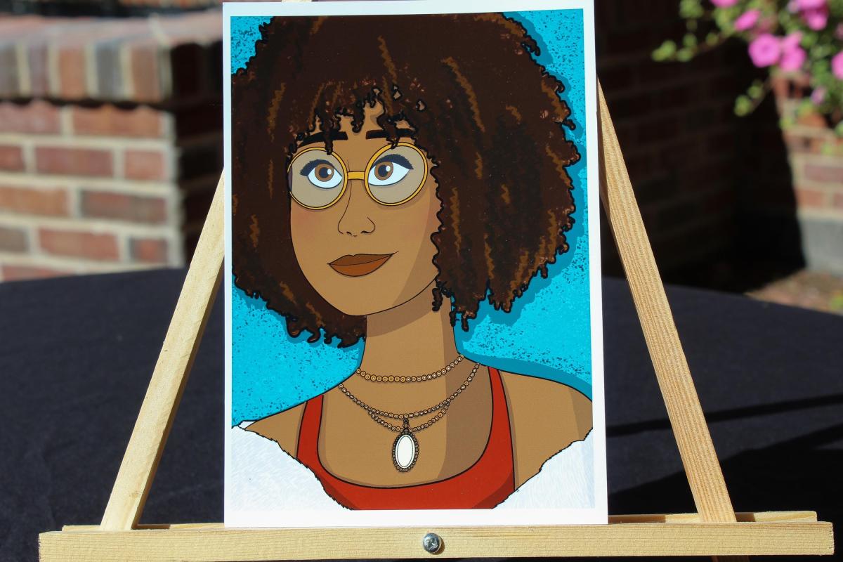 Curly Hair Portrait Wall Art | Natural Hair Illustration | Modern Black Woman Art | Afro Portrait Decor | 5x7 Print picture