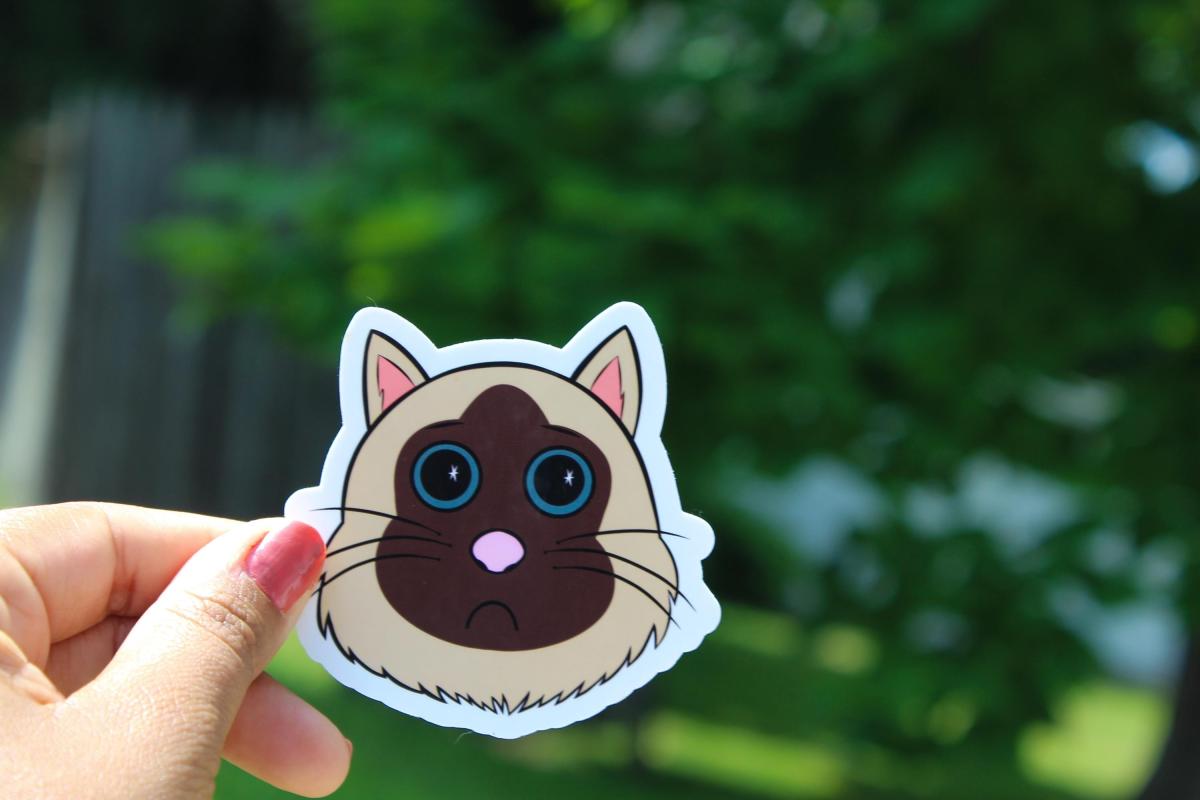 Cute Siamese Cat Sticker | Sad Kitty Vinyl Sticker | Cartoon Cat Decal | Waterproof Laptop Sticker | Cat Lover Gift | Cute Animal Sticker picture