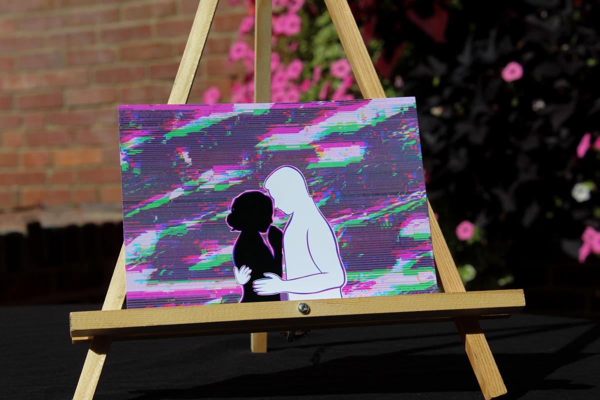 Glitch Love Wall Art | Modern Abstract Couple Print | Digital Romance Illustration | Vaporwave Aesthetic Decor | 5x7 Art Print picture