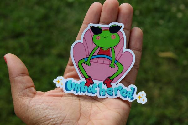 Unbothered Frog Vinyl Sticker | Funny Frog Sticker | Cute Waterproof Frog Decal | Chill Frog Aesthetic | Original Cartoon Sticker