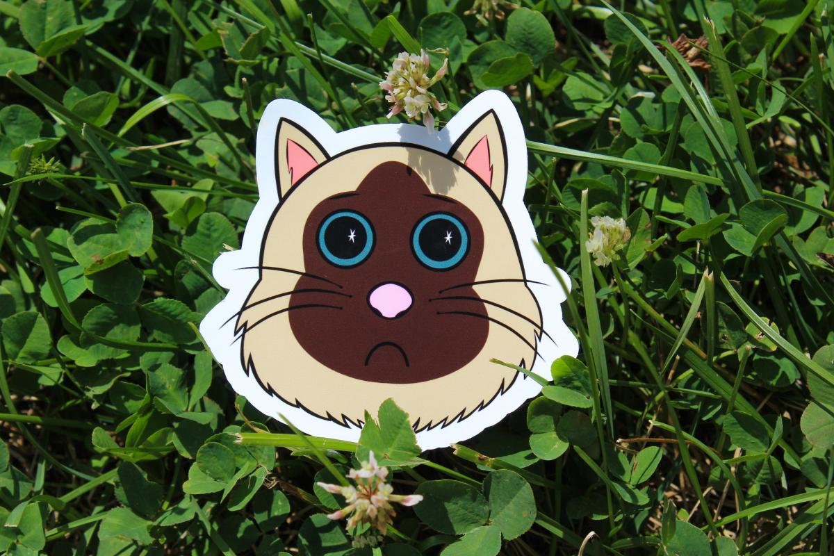 Cute Siamese Cat Sticker | Sad Kitty Vinyl Sticker | Cartoon Cat Decal | Waterproof Laptop Sticker | Cat Lover Gift | Cute Animal Sticker picture