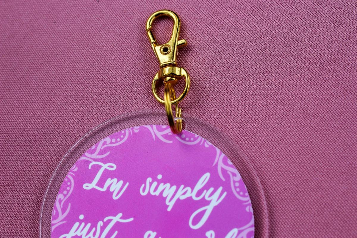 I'm Simply Just a Girl Acrylic Keychain | Funny Knife Keychain | Cute Pink Keychain | Kawaii Bag Charm | Purse Charm | Gift for Her picture