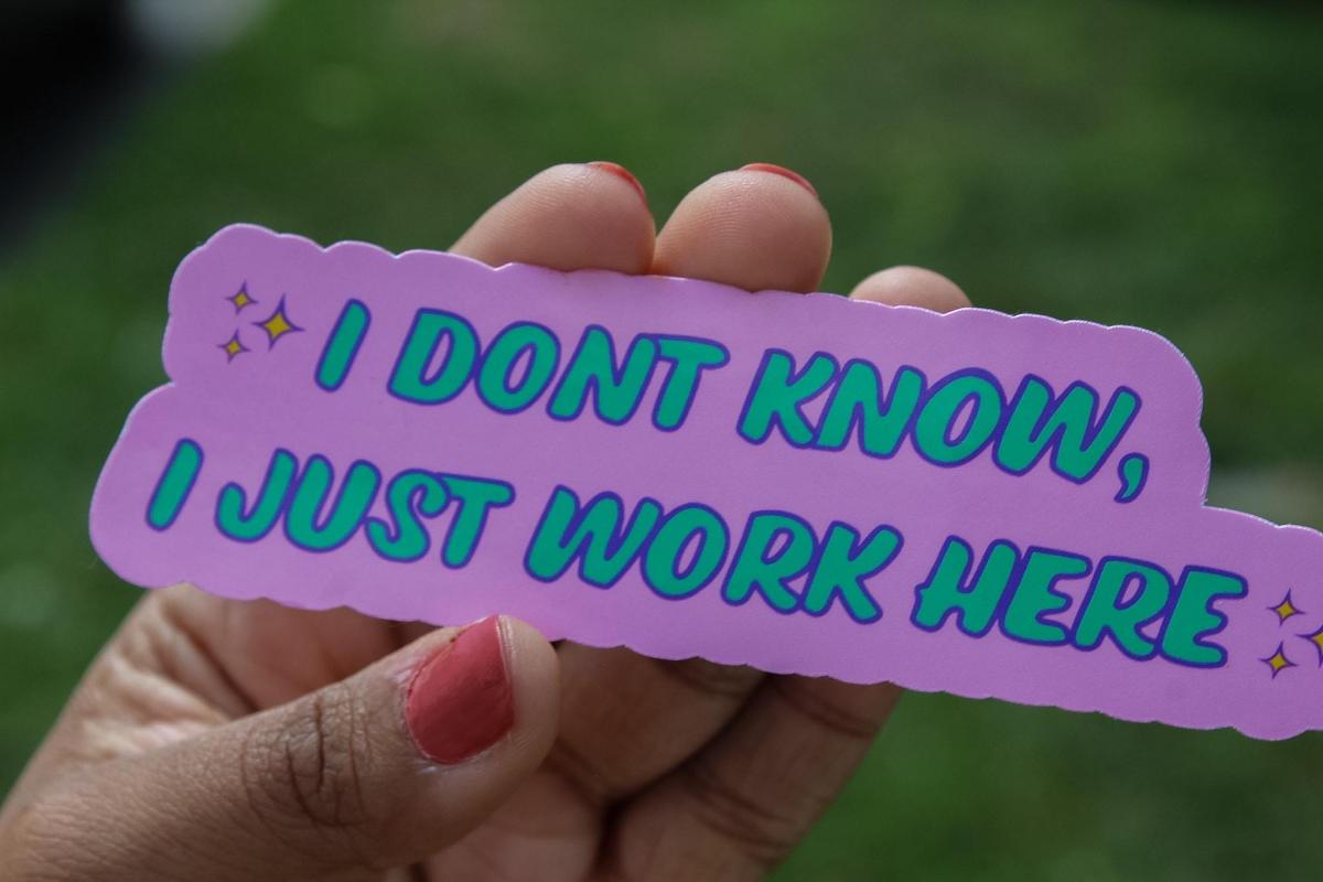 I Don&rsquo;t Know I Just Work Here Sticker, Funny Work Vinyl Sticker, Cute Sarcastic Sticker, Coworker Gift, Laptop Sticker, Water Bottle Decal picture