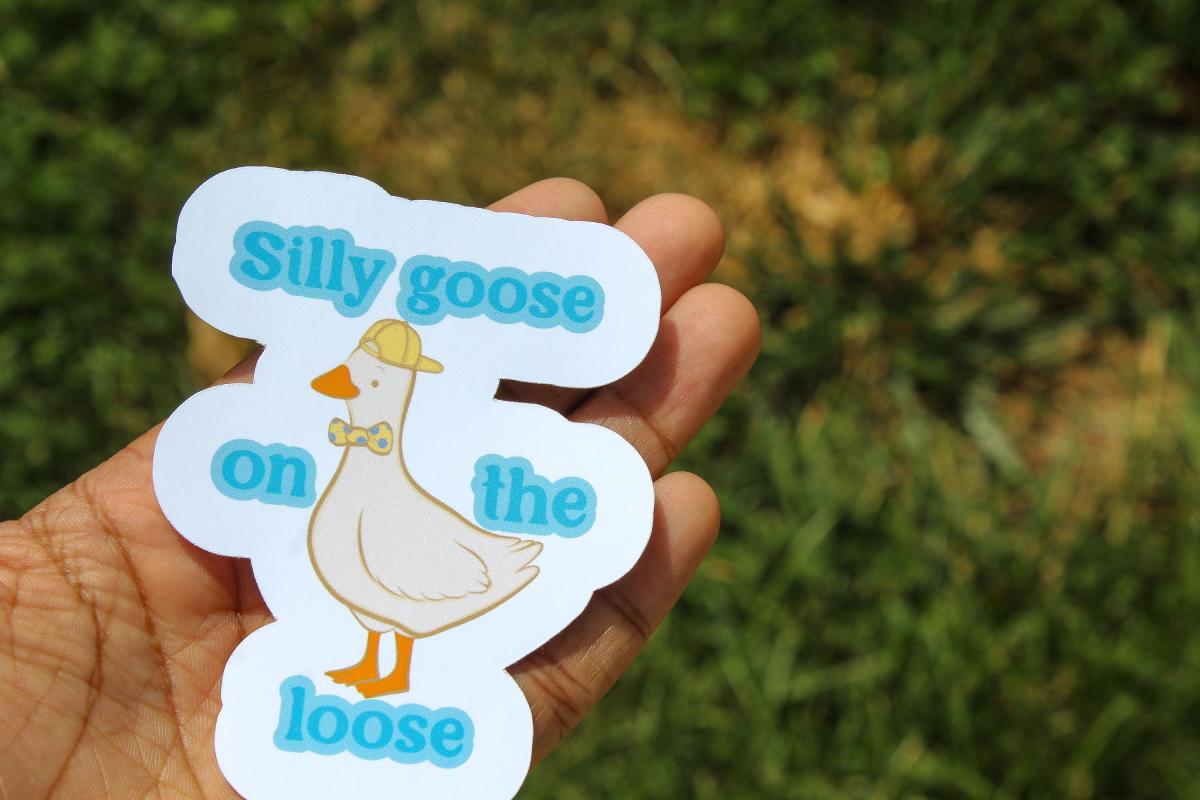 Silly Goose on the Loose Vinyl Sticker | Funny Goose Sticker | Cute Waterproof Decal | Goose Lover Gift | Whimsical Animal Sticker picture