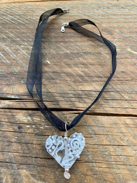 Clear with White Squiggle Heart Pendant picture