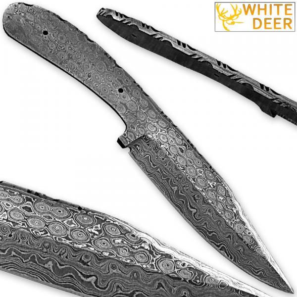 White Deer Damascus Blank Knife Full Tang Bird Eye Pattern Welded Skinner Blade