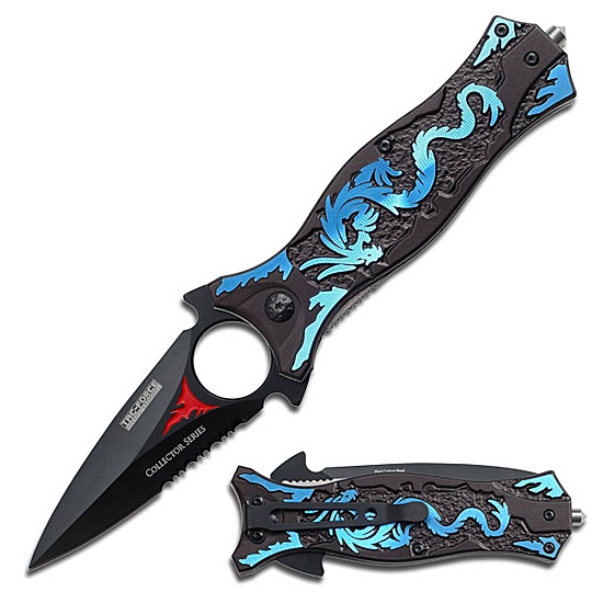 Spring Assist - 'Legal Automatic' Knife - Dragon Dagger - Blue picture