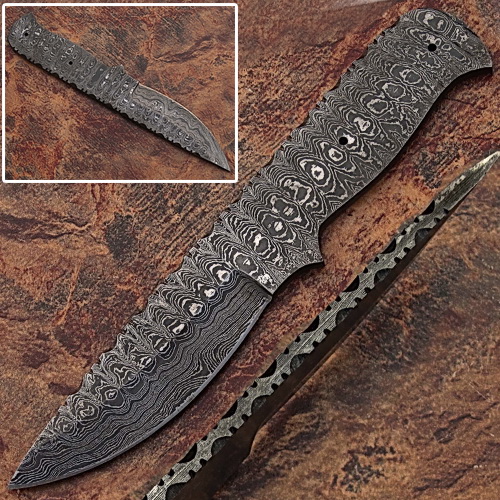 White Deer Blank Blade Knife Damascus Eye Bird Pattern Forged Steel Full Tang Skinner picture