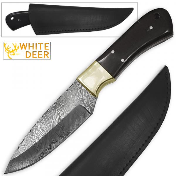 White Deer Custom Made Damascus Steel Knife (Buffalo Handle)