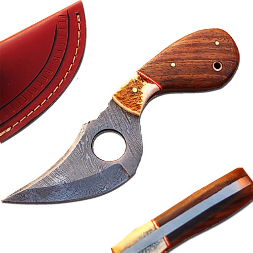 Custom Damascus Steel Skinner Knife (Stag & Walnut Wood)