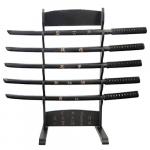 5 Pcs Wood Practice Sword Set Black W/Stand