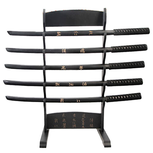 5 Pcs Wood Practice Sword Set Black W/Stand picture