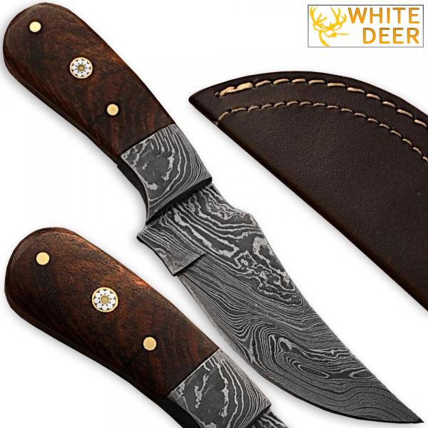 Custom Made Damascus Steel Skinner Knife w/ Hardwood Handle