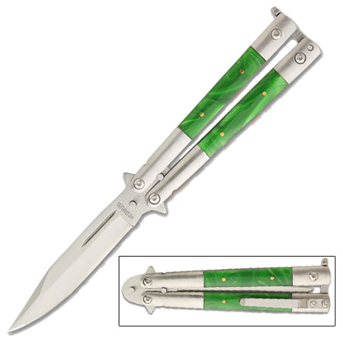 Green Pearl Handle Balisong  Butterfly Knife, picture