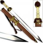 Maximus Roman Gladiator Sword Golden Medieval Gladius | Leather Wrapped Scabbard