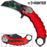 Z-HUNTER Zombie Tactical Karambit Red Knife Assisted-O Glass Breaker Finger Ring