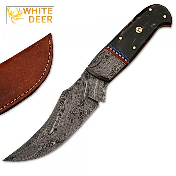 Damascus Steel Hunting Knife Buffalo Horn Handle