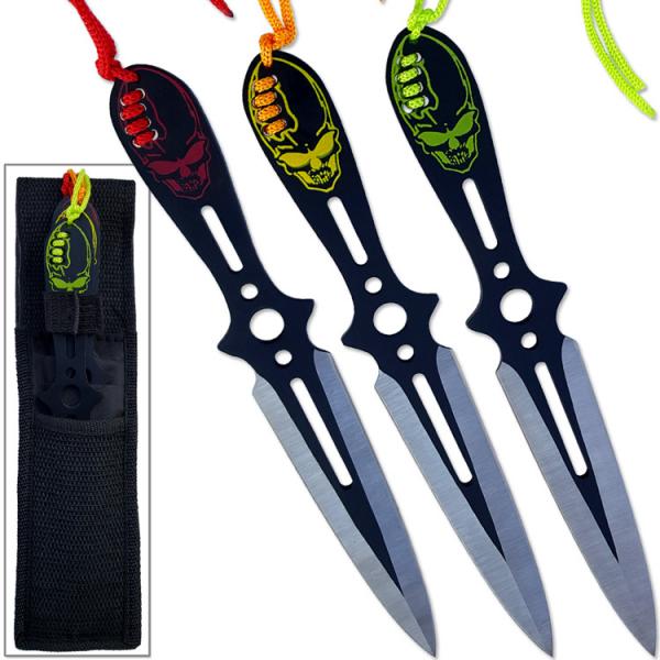 Triple Skulls Knife Set Double Edged 8in Throwing Knives 3pcs picture