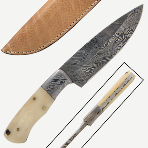 Custom Handmade Damascus Steel Camel Bone Handled Hunting Knife
