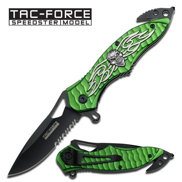 Spring Assist - 'Legal Auto Knife' - Winged Skull Fighter Green picture