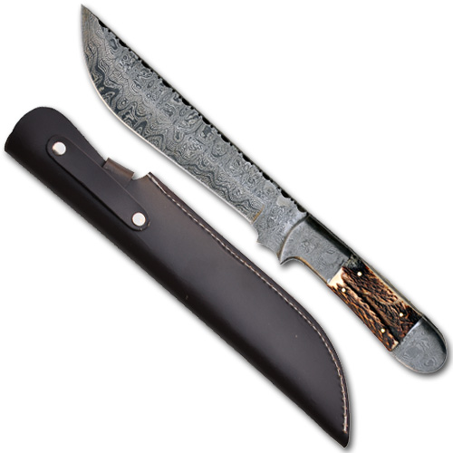 DAMASCUS HUNTING KNIFE  STAG HANDLE picture