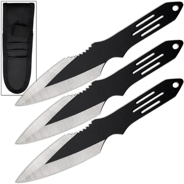 Thunder Bolt Throwing Knife Set 3pc Two Tone Black Stainless Ste picture