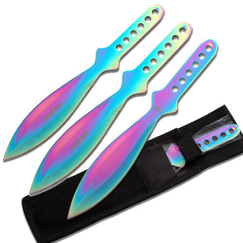 Ultimate Ninja Warrior Titanium Coated Throwing Knives Set of 3 Rainbow Finish