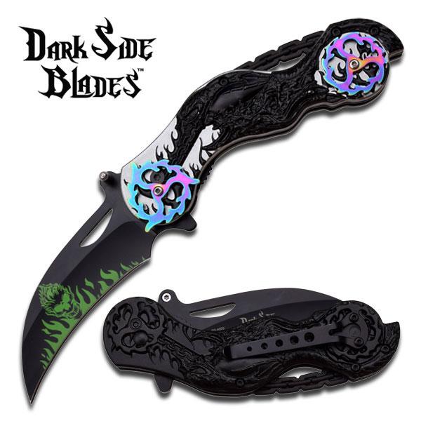 Dark Side Blades Chopper Spring Assisted Biker Knife Demonic Ballistic Series Black