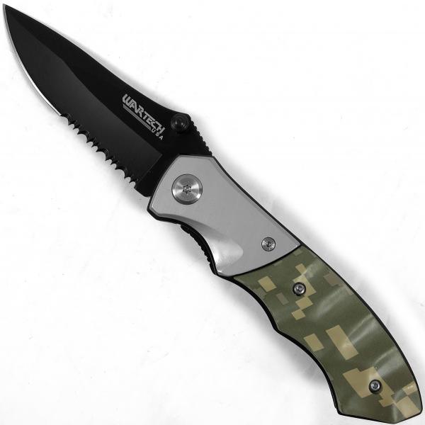 WARTECH USA Military Style Digi-Camo Folding Pocket Knife EDC Serrated Blade
