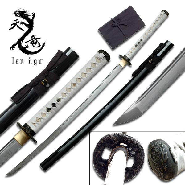 Ten Ryu - Sharp Damascus Steel Katana Sword (White Handle) picture