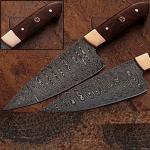 Custom Made Damascus Steel Chef Knife Rose Wood Handle Copper Bo
